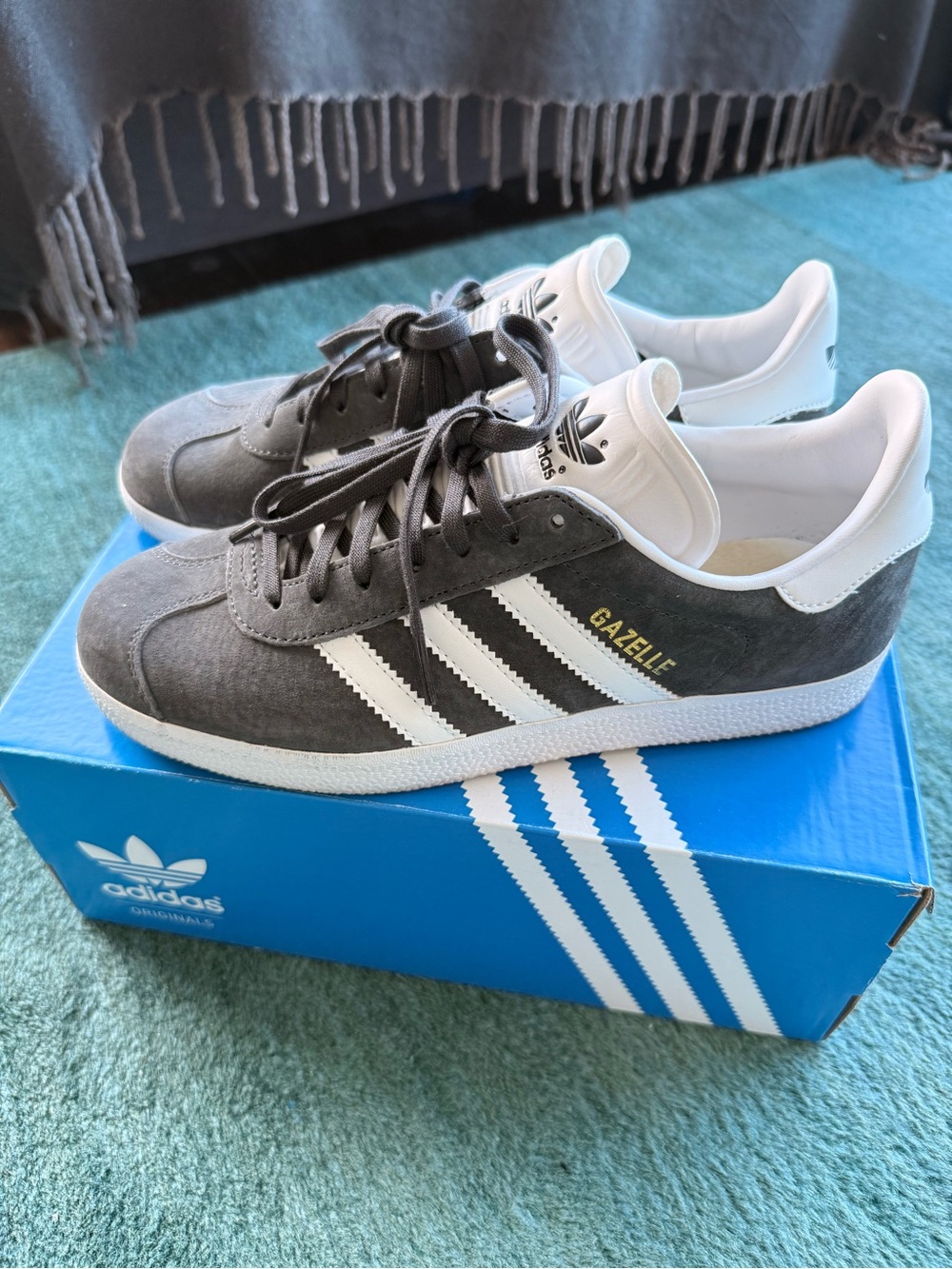 adidas Gazelle Men’s Gray Suede Sneakers with White Stripes